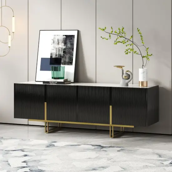 Grovyn 1500mm Sintered Stone Top Fluted TV Stand with Storage