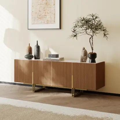 Picture of Grovyn 150 cm Sintered Stone Top Fluted TV Unit with Spacious Cabinets – Stand Storage
