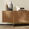 Grovyn 150 cm Sintered Stone Top Fluted TV Unit with Spacious Cabinets – Stand Storage