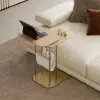 Modern 50 cm C-Shaped Natural & Gold Rotating End Table with Magazine Rack