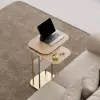 Modern 50 cm C-Shaped Natural & Gold Rotating End Table with Magazine Rack