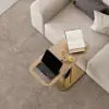 Modern 50 cm C-Shaped Natural & Gold Rotating End Table with Magazine Rack