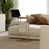 Modern 50 cm C-Shaped Natural & Gold Rotating End Table with Magazine Rack