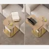 Modern 50 cm C-Shaped Natural & Gold Rotating End Table with Magazine Rack