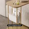Modern 50 cm C-Shaped Natural & Gold Rotating End Table with Magazine Rack