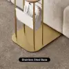 Modern 50 cm C-Shaped Natural & Gold Rotating End Table with Magazine Rack