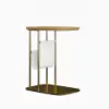 Modern 50 cm C-Shaped Natural & Gold Rotating End Table with Magazine Rack
