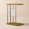 Modern 50 cm C-Shaped Natural & Gold Rotating End Table with Magazine Rack