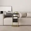 Modern 50 cm C-Shaped Black & Gold Rotating End Table with Magazine Rack