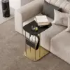 Modern 50 cm C-Shaped Black & Gold Rotating End Table with Magazine Rack