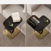 Modern 50 cm C-Shaped Black & Gold Rotating End Table with Magazine Rack