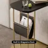 Modern 50 cm C-Shaped Black & Gold Rotating End Table with Magazine Rack