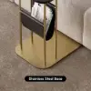 Modern 50 cm C-Shaped Black & Gold Rotating End Table with Magazine Rack
