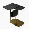 Modern 50 cm C-Shaped Black & Gold Rotating End Table with Magazine Rack