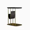 Modern 50 cm C-Shaped Black & Gold Rotating End Table with Magazine Rack