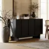Mid Century Modern 60" Black Wood Sideboard with Storage & Adjustable Shelves