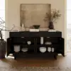 Mid Century Modern 60" Black Wood Sideboard with Storage & Adjustable Shelves