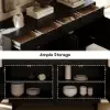 Mid Century Modern 60" Black Wood Sideboard with Storage & Adjustable Shelves