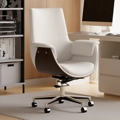 Modern White PU Leather Upholstered High Back Office Chair