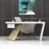 Modern 140 cm Rectangular White Rubberwood Desk with Drawer & Gold Base