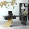 Picture of Modern 140 cm Rectangular Black Rubberwood Desk with Drawer & Gold Base