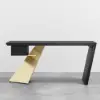 Picture of Modern 140 cm Rectangular Black Rubberwood Desk with Drawer & Gold Base