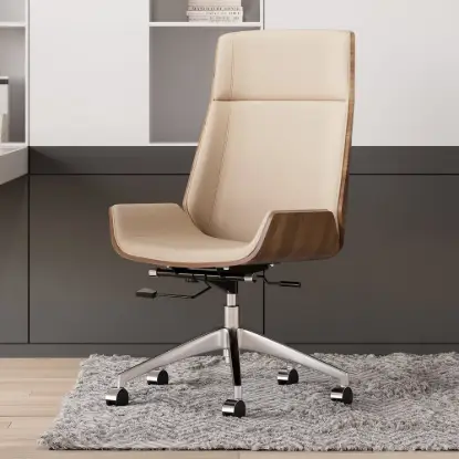 Modern Khaki Faux Leather Swivel Executive Office Chair with Adjustable Height