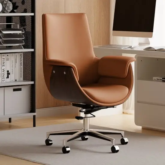 Modern Brown PU Leather Upholstered High Back Office Chair