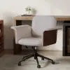 Wood & Faux Leather Office Chair - Ergonomic Adjustable Swivel (Khaki)