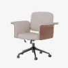 Wood & Faux Leather Office Chair - Ergonomic Adjustable Swivel (Khaki)