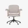 Wood & Faux Leather Office Chair - Ergonomic Adjustable Swivel (Khaki)