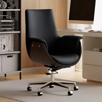 Modern Black PU Leather Upholstered High Back Office Chair