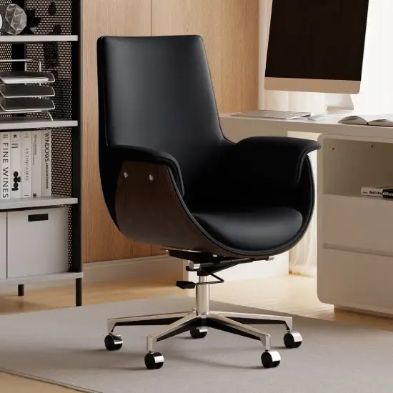 Modern Black PU Leather Upholstered High Back Office Chair