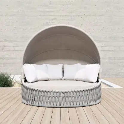 Cocaro 2-Piece Outdoor Weatherproof Daybed with Foldable Sun Canopy (191 cm) ,Gray & White