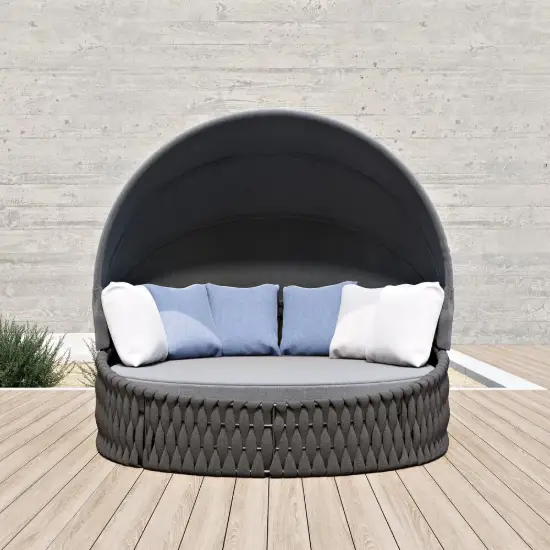 Cocaro 2-Piece Outdoor Weatherproof Daybed with Foldable Sun Canopy (191 cm) in Dark Gray