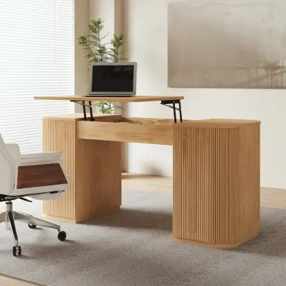 Picture of Velign 60" Natural Standing Office Desk with 2-Door Storage Cabinet