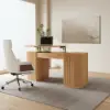 Velign 60" Natural Standing Office Desk with 2-Door Storage Cabinet