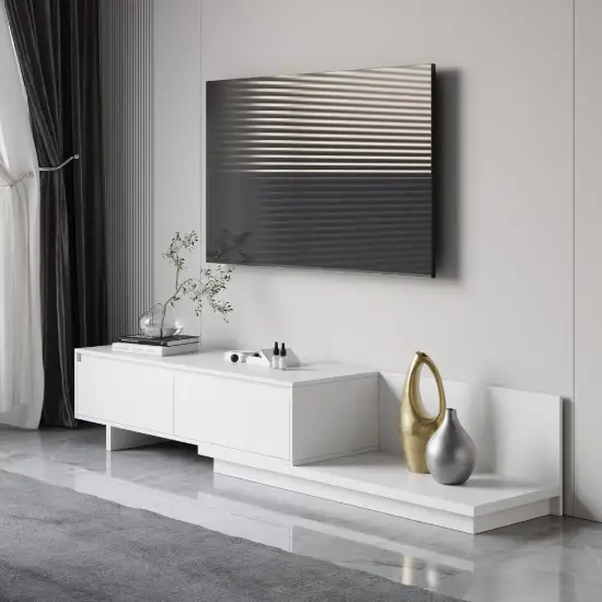 Fero White Extendable TV Stand with 2 Drawers(120 - 200 cm)