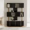Picture of Glossy Black Sliding Door Etagere Bookshelf 5-Shelf Tall Book Shelf Rich Storage-170 cm