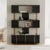 Picture of Glossy Black Sliding Door Etagere Bookshelf 5-Shelf Tall Book Shelf Rich Storage-170 cm