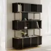 Picture of Glossy Black Sliding Door Etagere Bookshelf 5-Shelf Tall Book Shelf Rich Storage-170 cm