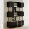 Picture of Glossy Black Sliding Door Etagere Bookshelf 5-Shelf Tall Book Shelf Rich Storage-170 cm