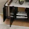 Picture of Glossy Black Sliding Door Etagere Bookshelf 5-Shelf Tall Book Shelf Rich Storage-170 cm