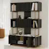 Picture of Glossy Black Sliding Door Etagere Bookshelf 5-Shelf Tall Book Shelf Rich Storage-170 cm