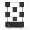 Picture of Glossy Black Sliding Door Etagere Bookshelf 5-Shelf Tall Book Shelf Rich Storage-170 cm