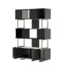 Picture of Glossy Black Sliding Door Etagere Bookshelf 5-Shelf Tall Book Shelf Rich Storage-170 cm