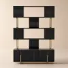 Picture of Glossy Black Sliding Door Etagere Bookshelf 5-Shelf Tall Book Shelf Rich Storage-170 cm