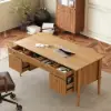 Mid Century Modern 163 cm Rectangular Natural Wood Desk with 6 Drawers