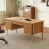 Mid Century Modern 163 cm Rectangular Natural Wood Desk with 6 Drawers
