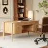 Mid Century Modern 163 cm Rectangular Natural Wood Desk with 6 Drawers